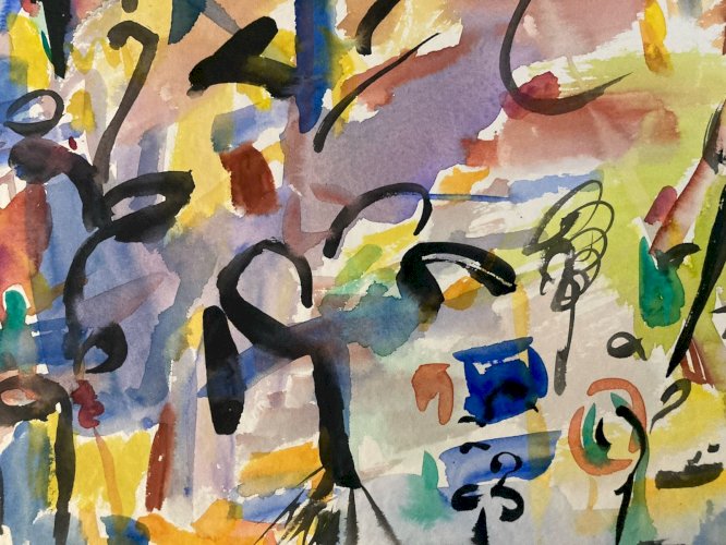 Peinture Abstraite Art A Identifier Gouache Sur Papier Abstrait 1980