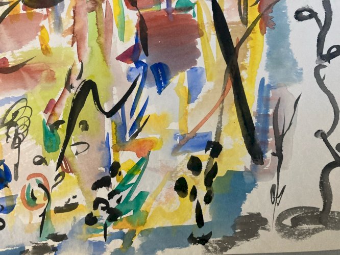 Peinture Abstraite Art A Identifier Gouache Sur Papier Abstrait 1980