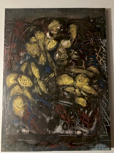 Peinture Abstraite Huile Sur panneau Cubiste Cubisme Fleurs Bouquet