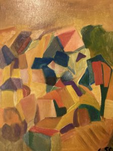 Abstract Painting Oil on Panel Cubist Cubism Landscape Tree Village
