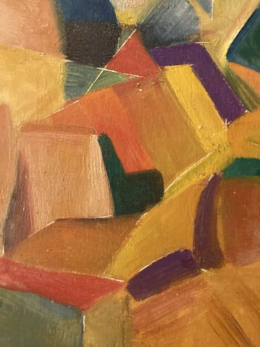 Peinture Abstraite Huile Sur panneau Cubiste Cubisme Paysage Arbre Village