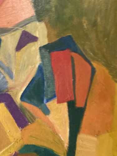 Peinture Abstraite Huile Sur panneau Cubiste Cubisme Paysage Arbre Village