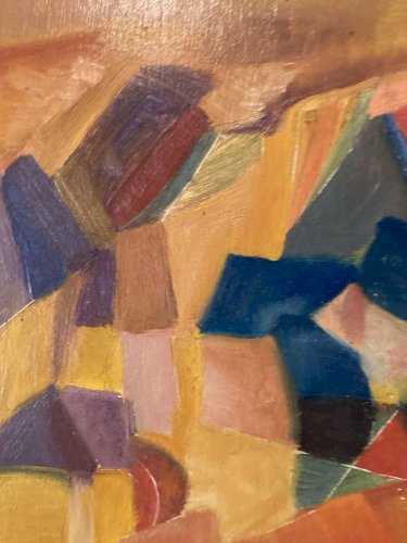 Peinture Abstraite Huile Sur panneau Cubiste Cubisme Paysage Arbre Village