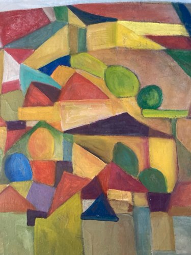 Peinture Abstraite Huile Sur Toile Cubiste Cubisme Paysage Arbre Art