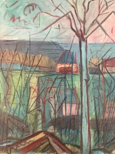 Peinture Abstraite Huile Sur Toile Cubiste Cubisme Paysage Arbre Painting 1950