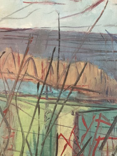 Peinture Abstraite Huile Sur Toile Cubiste Cubisme Paysage Arbre Painting 1950