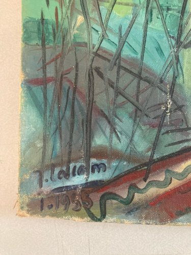 Peinture Abstraite Huile Sur Toile Cubiste Cubisme Paysage Arbre Painting 1950