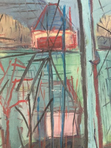 Peinture Abstraite Huile Sur Toile Cubiste Cubisme Paysage Arbre Painting 1950