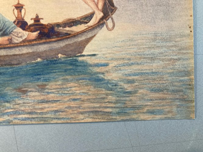 Peinture Ancienne Scène romantique entre deux femmes 1920 Art Cupidon Painting