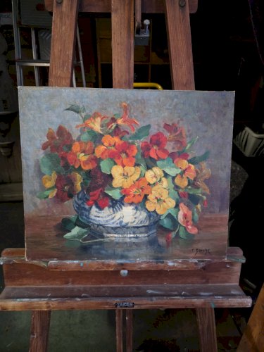 Peinture ancienne signée Thérèse Darche – Nature morte florale – Huile sur toile