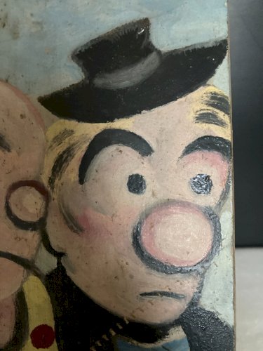 peinture ancienne  sur panneau  bois couple  humoristique vintage humour bd