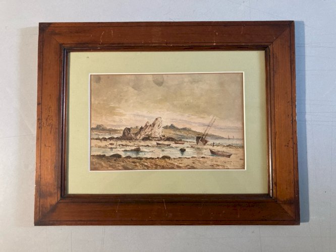 Peinture Aquarelle 1900  Bateau Art Pêche  À Identifier Mer Ocean Ancien Rocher