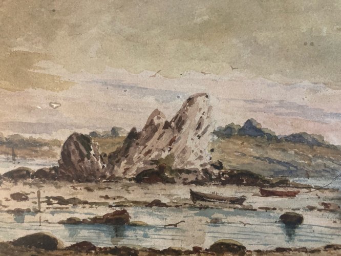 Peinture Aquarelle 1900  Bateau Art Pêche  À Identifier Mer Ocean Ancien Rocher
