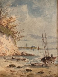 Peinture Aquarelle 1900  Bateau Art Pêche  À Identifier Mer Ocean Ancien