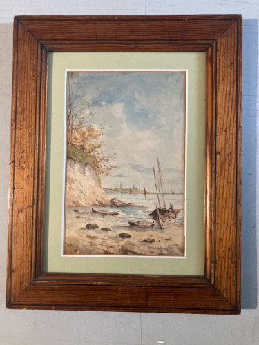 Peinture Aquarelle 1900  Bateau Art Pêche  À Identifier Mer Ocean Ancien