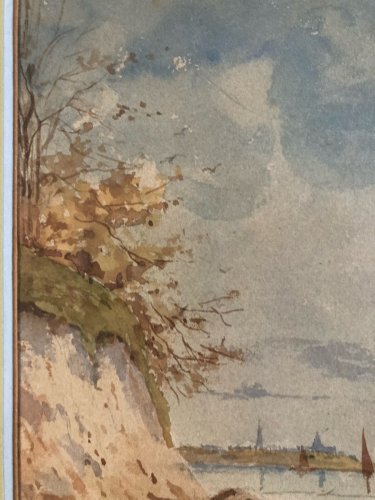 Peinture Aquarelle 1900  Bateau Art Pêche  À Identifier Mer Ocean Ancien