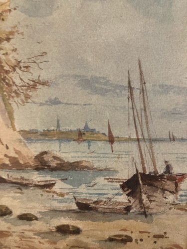 Peinture Aquarelle 1900  Bateau Art Pêche  À Identifier Mer Ocean Ancien