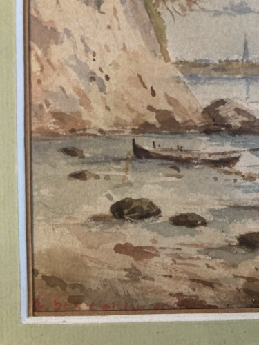 Peinture Aquarelle 1900  Bateau Art Pêche  À Identifier Mer Ocean Ancien