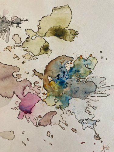 Peinture Aquarelle Abstrait 1989 À Identifier Gouache Abstraction Lyrique