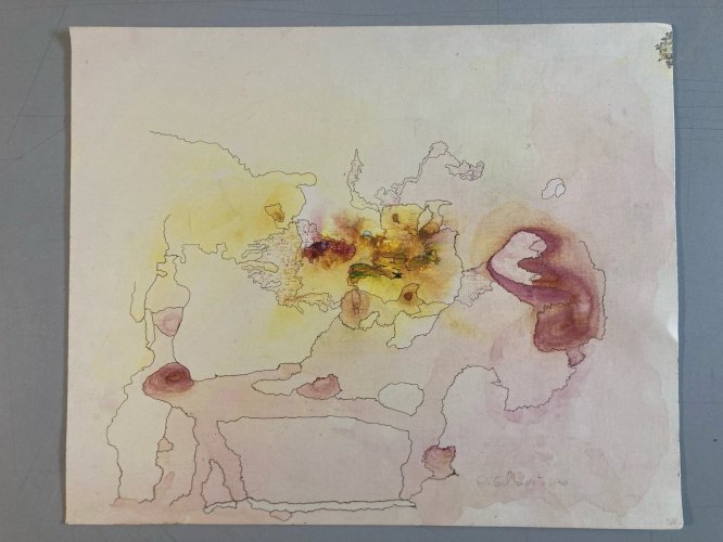 Peinture Aquarelle Abstrait 1990 À Identifier Gouache Abstraction Lyrique