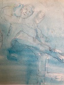 Watercolor Pencil on Paper 19th Century Hippolyte BELLANGÉ Sitting Man