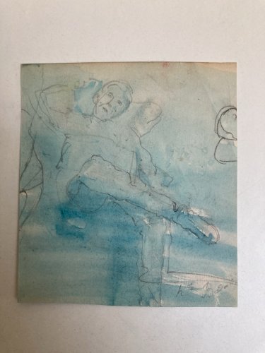 Peinture Aquarelle Crayon Sur Papier XIXe Hippolyte BELLANGÉ Homme Assis