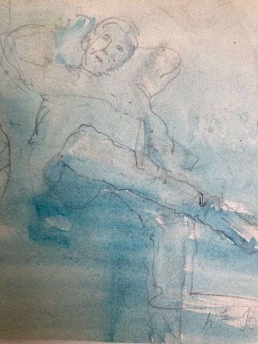 Peinture Aquarelle Crayon Sur Papier XIXe Hippolyte BELLANGÉ Homme Assis