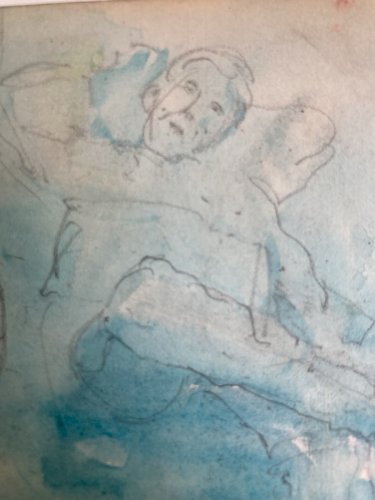 Peinture Aquarelle Crayon Sur Papier XIXe Hippolyte BELLANGÉ Homme Assis