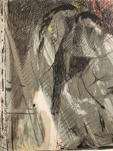 Peinture Aquarelle Jean Bertholle Femme Nue Nu Art 1980 Post Cubisme