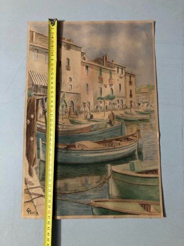 peinture aquarelle Martigues Quai Brescon Port Perrin À Identifier