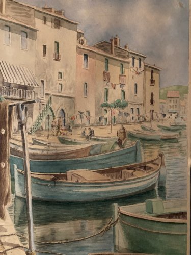 peinture aquarelle Martigues Quai Brescon Port Perrin À Identifier