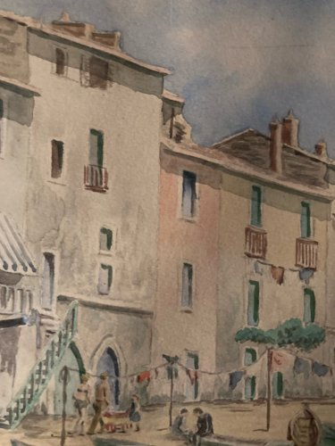 peinture aquarelle Martigues Quai Brescon Port Perrin À Identifier