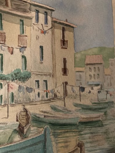 peinture aquarelle Martigues Quai Brescon Port Perrin À Identifier