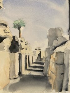 Peinture Aquarelle Orientaliste 1990 Orientalisme Painting Site Archéologie Art