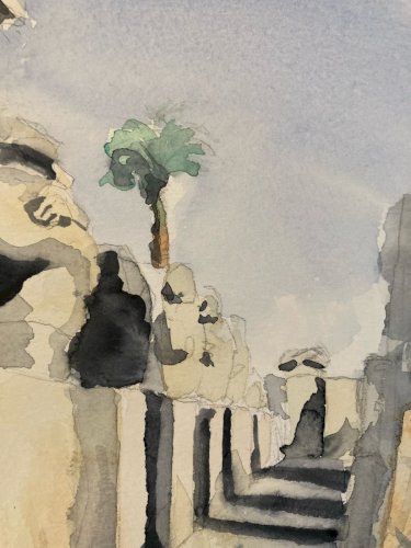 Peinture Aquarelle Orientaliste 1990 Orientalisme Painting Site Archéologie Art