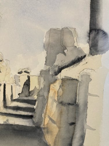 Peinture Aquarelle Orientaliste 1990 Orientalisme Painting Site Archéologie Art