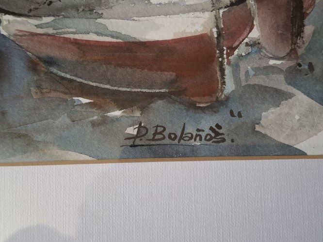Peinture aquarelle originale signée de Dolors Bolanos, encadrée.