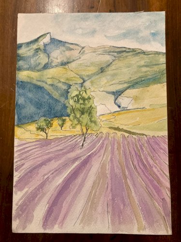 Peinture Aquarelle Provence Sainte Victoire Art 1990 A Identifier Lavande