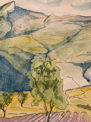 Peinture Aquarelle Provence Sainte Victoire Art 1990 A Identifier Lavande