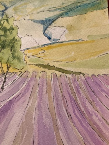 Peinture Aquarelle Provence Sainte Victoire Art 1990 A Identifier Lavande