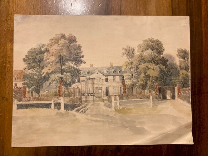 Peinture Aquarelle Sur Papier 1830 château Arbre Nature A Identifier