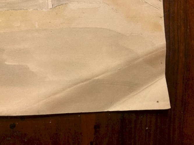 Peinture Aquarelle Sur Papier 1830 château Arbre Nature A Identifier