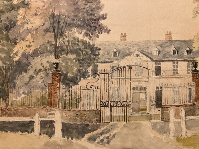 Peinture Aquarelle Sur Papier 1830 château Arbre Nature A Identifier