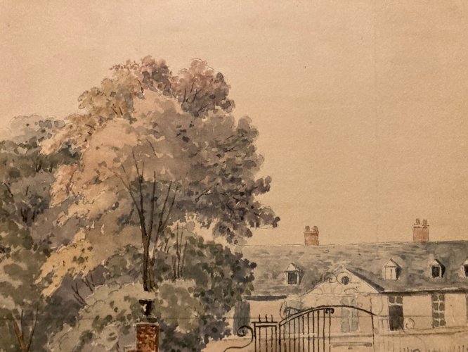 Peinture Aquarelle Sur Papier 1830 château Arbre Nature A Identifier