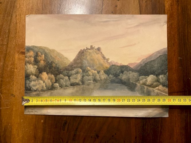 Peinture Aquarelle Sur Papier 1833 château de Gourdouillon à Sion