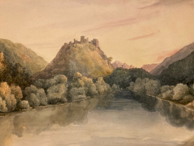 Peinture Aquarelle Sur Papier 1833 château de Gourdouillon à Sion