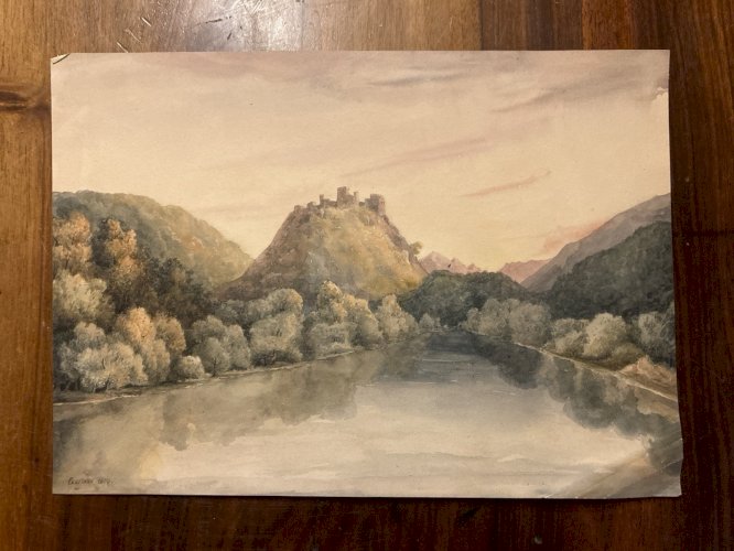 Peinture Aquarelle Sur Papier 1833 château de Gourdouillon à Sion