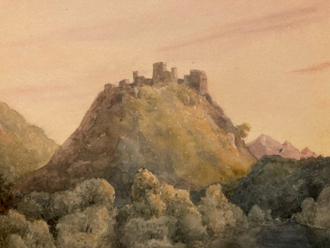 Peinture Aquarelle Sur Papier 1833 château de Gourdouillon à Sion