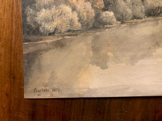 Peinture Aquarelle Sur Papier 1833 château de Gourdouillon à Sion