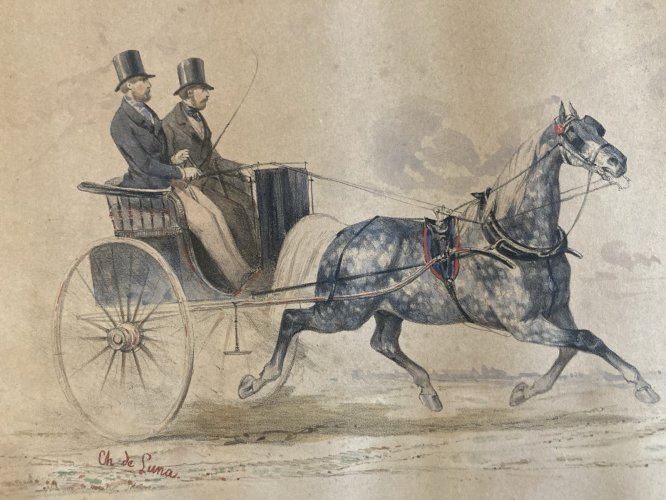 Peinture Aquarelle Sur Papier XIXe Charles DE LUNA Circa 1850 Cheval